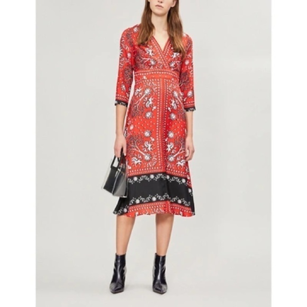 Sandro Paris Red Paisley Print Dress Size 40 US 8